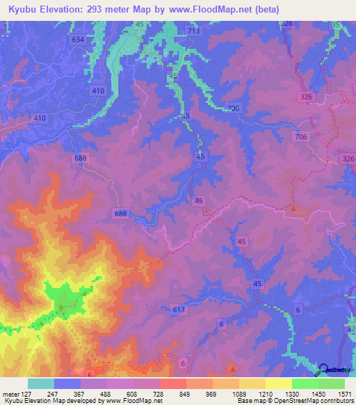Kyubu,Japan Elevation Map