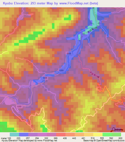 Kyubu,Japan Elevation Map