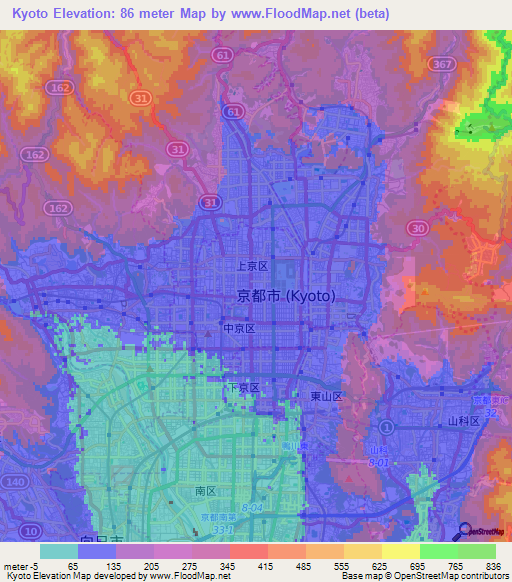 Kyoto,Japan Elevation Map