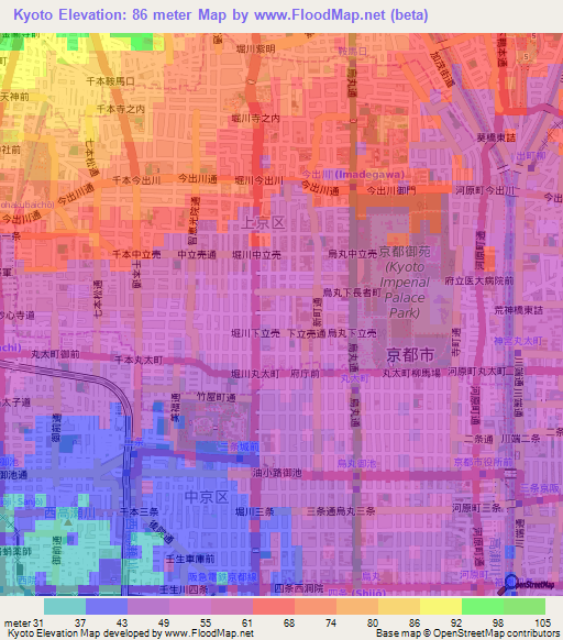 Kyoto,Japan Elevation Map