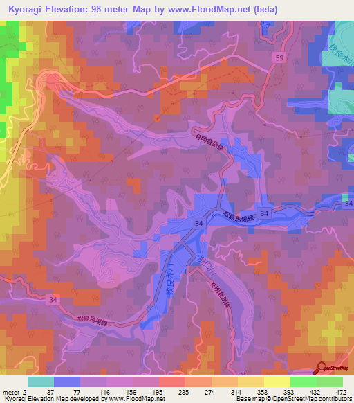 Kyoragi,Japan Elevation Map