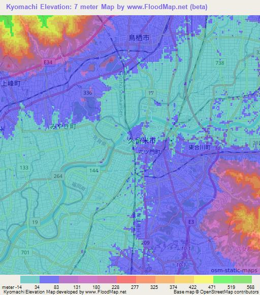 Kyomachi,Japan Elevation Map