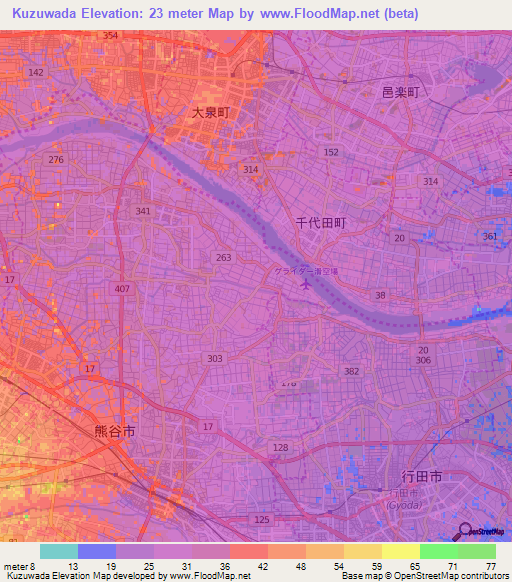 Kuzuwada,Japan Elevation Map