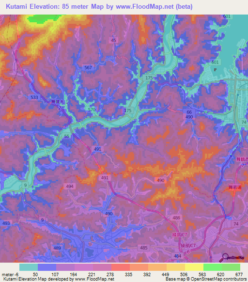 Kutami,Japan Elevation Map