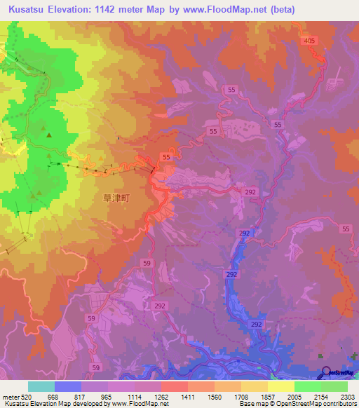 Kusatsu,Japan Elevation Map