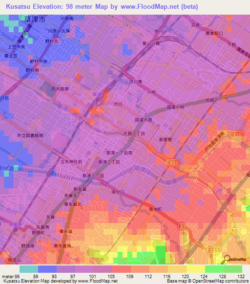 Kusatsu,Japan Elevation Map