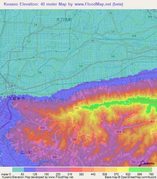 Kusano,Japan Elevation Map
