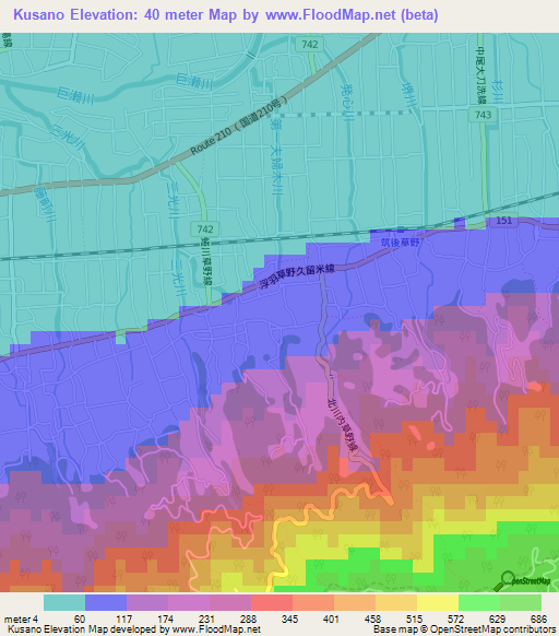 Kusano,Japan Elevation Map