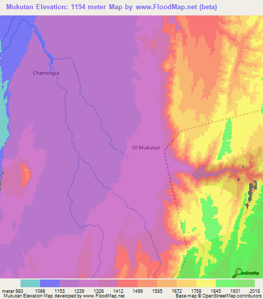 Mukutan,Kenya Elevation Map