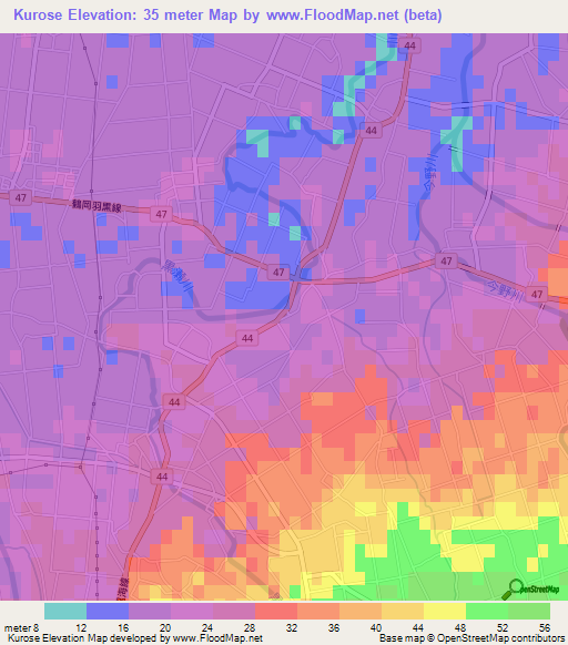 Kurose,Japan Elevation Map