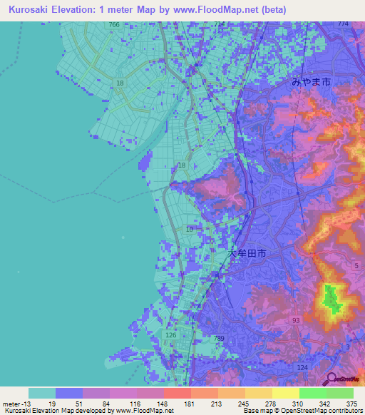 Kurosaki,Japan Elevation Map