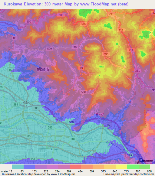 Kurokawa,Japan Elevation Map