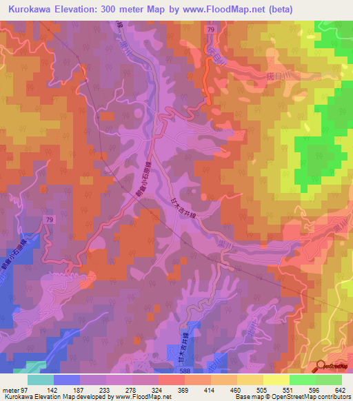 Kurokawa,Japan Elevation Map
