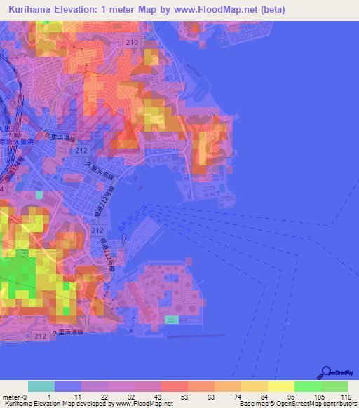 Kurihama,Japan Elevation Map