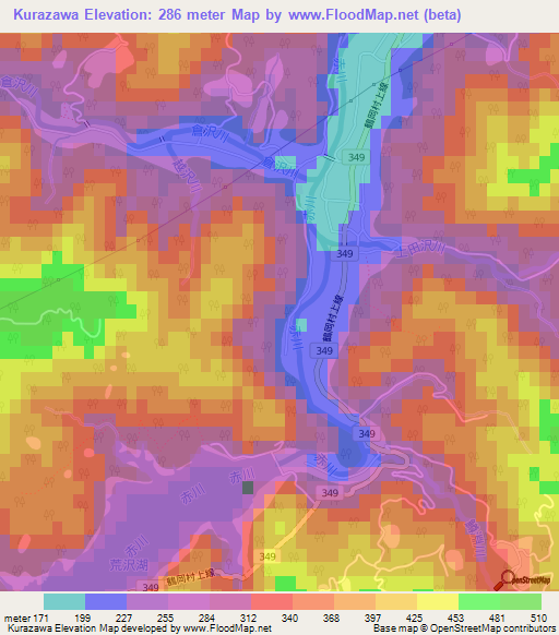 Kurazawa,Japan Elevation Map