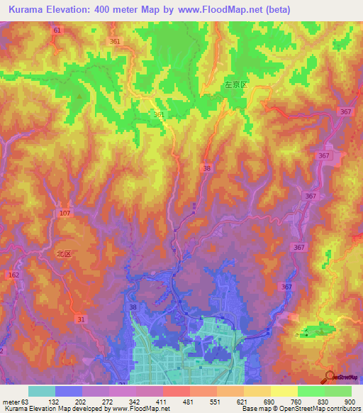 Kurama,Japan Elevation Map