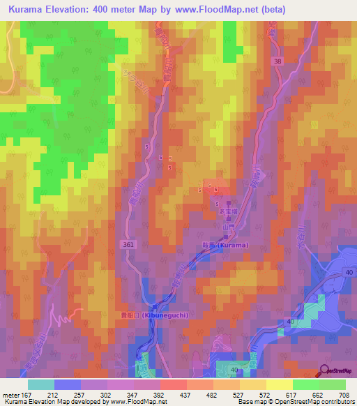 Kurama,Japan Elevation Map