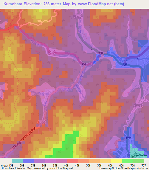 Kumohara,Japan Elevation Map