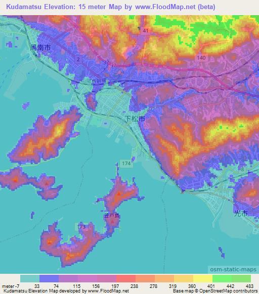 Kudamatsu,Japan Elevation Map