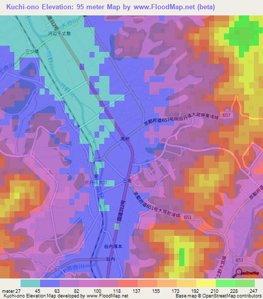 Kuchi-ono,Japan Elevation Map