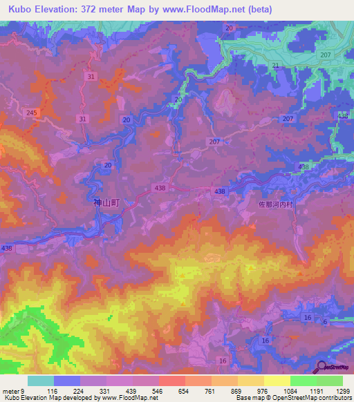 Kubo,Japan Elevation Map