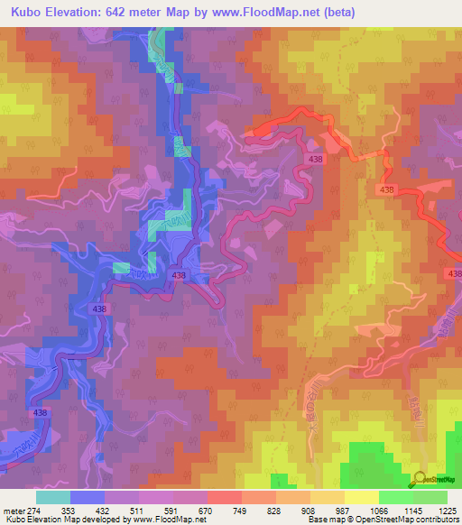 Kubo,Japan Elevation Map