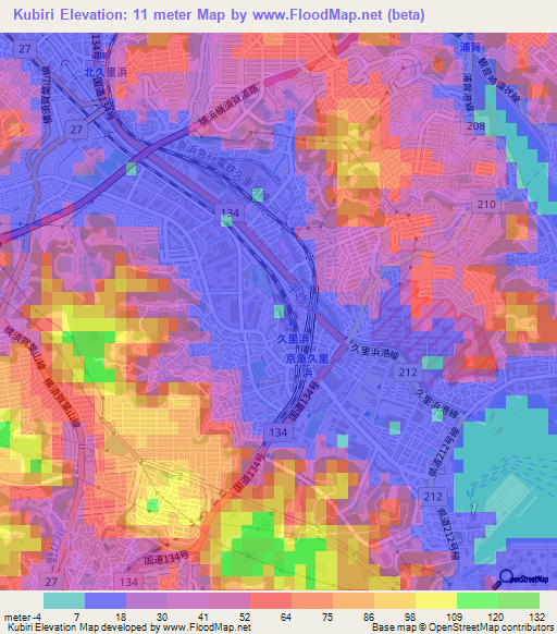 Kubiri,Japan Elevation Map