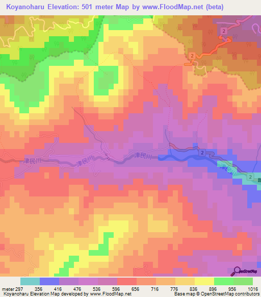 Koyanoharu,Japan Elevation Map