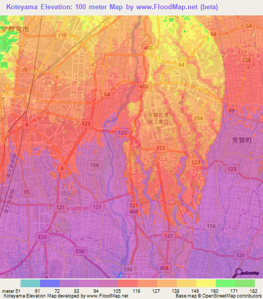 Koteyama,Japan Elevation Map