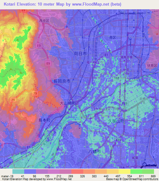 Kotari,Japan Elevation Map