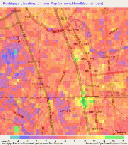 Koshigaya,Japan Elevation Map