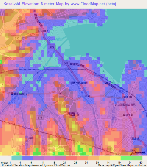 Kosai-shi,Japan Elevation Map