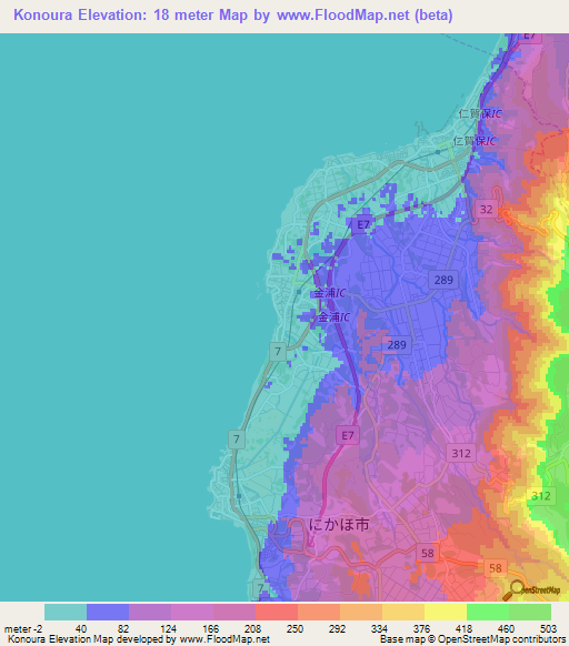 Konoura,Japan Elevation Map