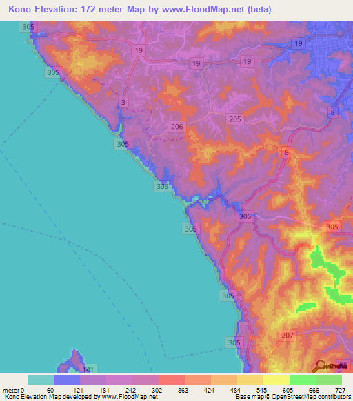 Kono,Japan Elevation Map