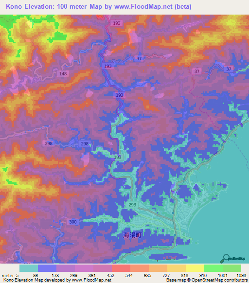 Kono,Japan Elevation Map