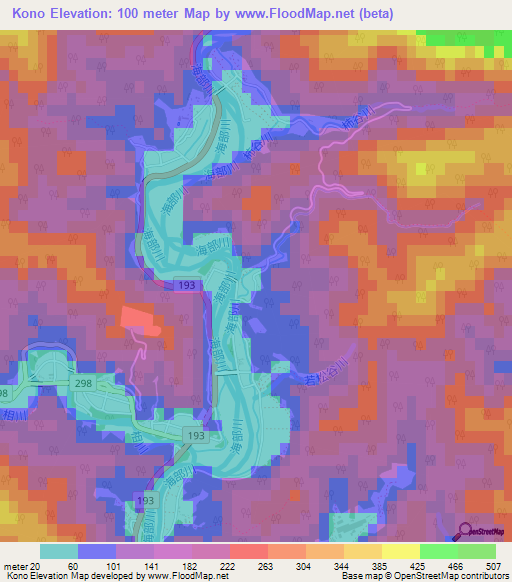 Kono,Japan Elevation Map