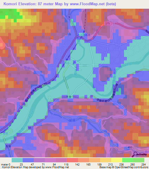 Komori,Japan Elevation Map