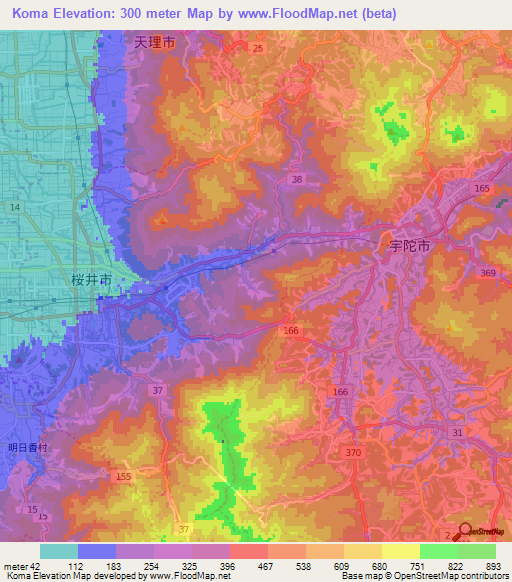 Koma,Japan Elevation Map