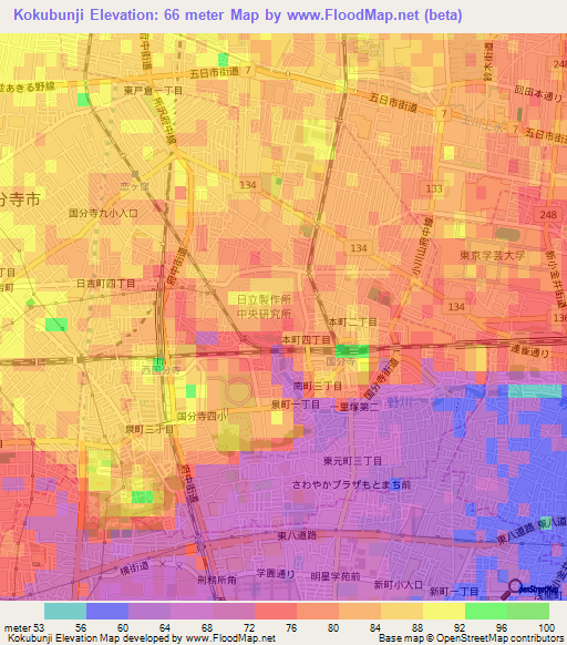 Kokubunji,Japan Elevation Map