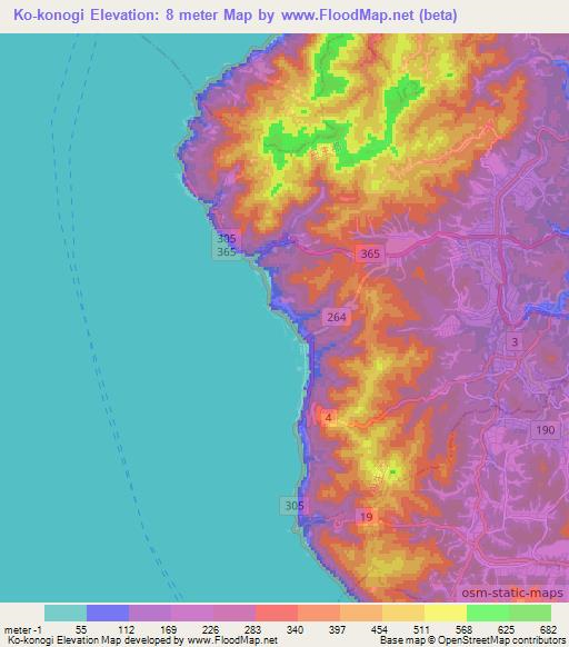 Ko-konogi,Japan Elevation Map