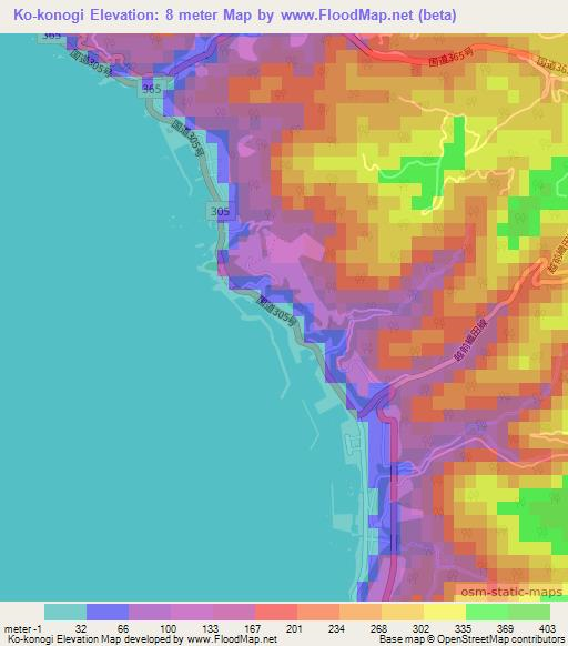 Ko-konogi,Japan Elevation Map