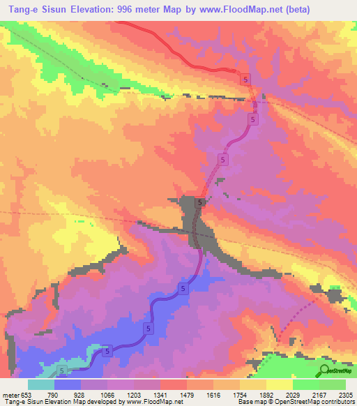Tang-e Sisun,Iran Elevation Map