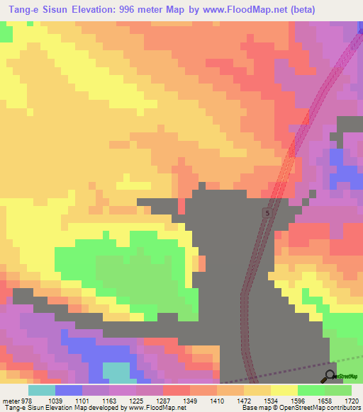 Tang-e Sisun,Iran Elevation Map