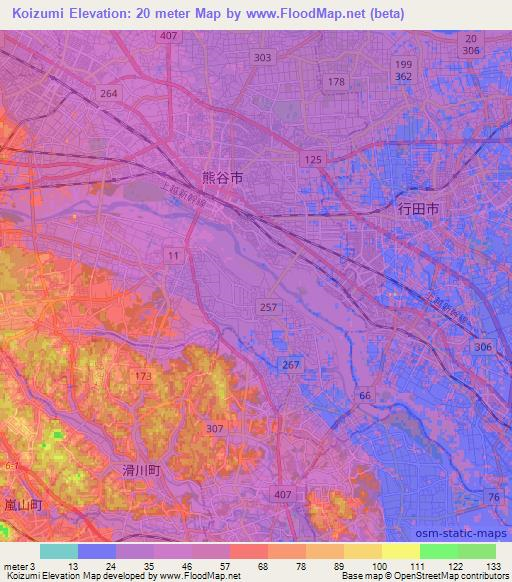 Koizumi,Japan Elevation Map