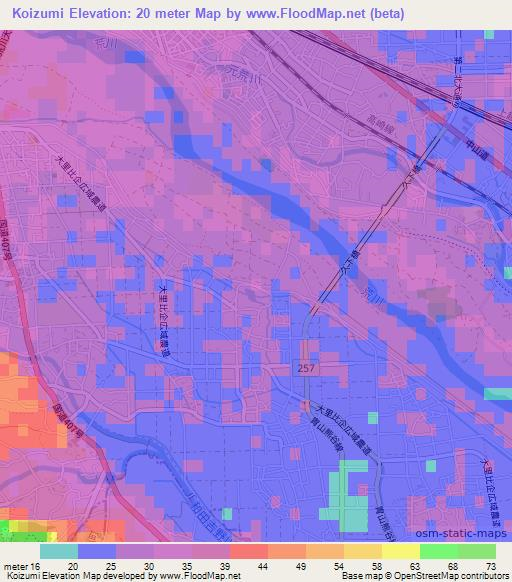 Koizumi,Japan Elevation Map