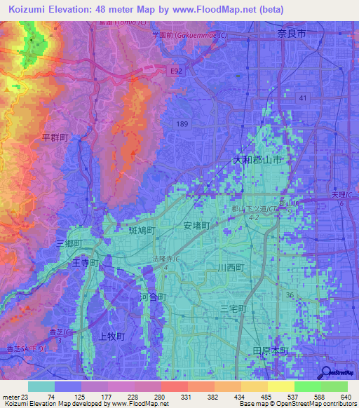 Koizumi,Japan Elevation Map