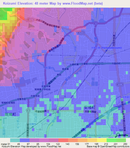 Koizumi,Japan Elevation Map