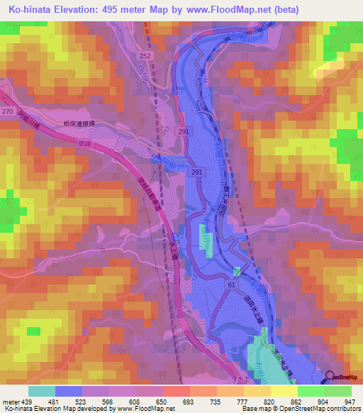 Ko-hinata,Japan Elevation Map