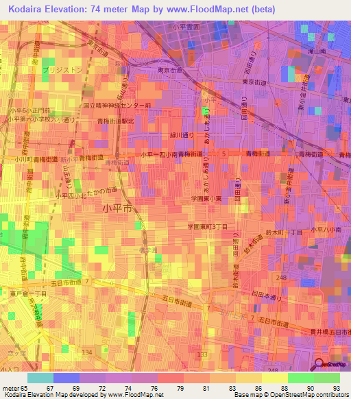 Kodaira,Japan Elevation Map