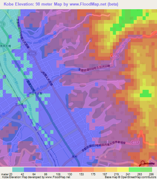 Kobe,Japan Elevation Map